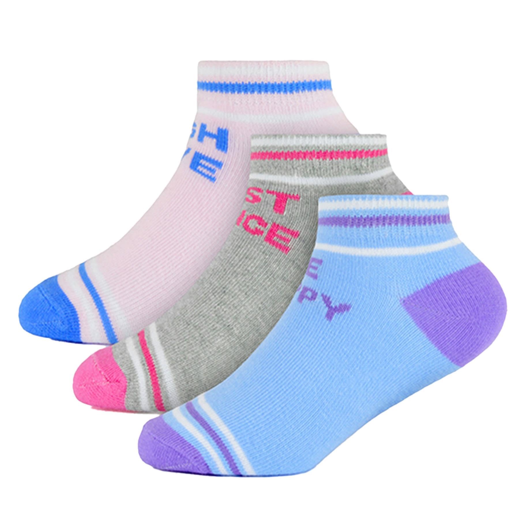 A2Z 4 Kids Girls Camouflage, Leopard And Slogan Trainer Socks Pack of 3 - Socks AZ008 Slogan A 3 Pack 7-10