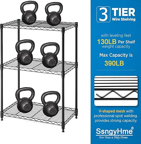 Miniatura 3 de SsngygHme Estantes de almacenamiento de 3 niveles, estante de alambre, organizador de estantes de metal ajustables de pie, estantes de