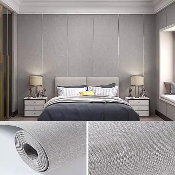 Wall Panels Self Adhesive Peel And Stick Linencloth Wallpaper Thermal Insulation Sound Insulation Home Decoration For Bedroom, Living Room, Kitchen, Tv WallSize65x280cm/25x110in-1roll,ColorGrey1