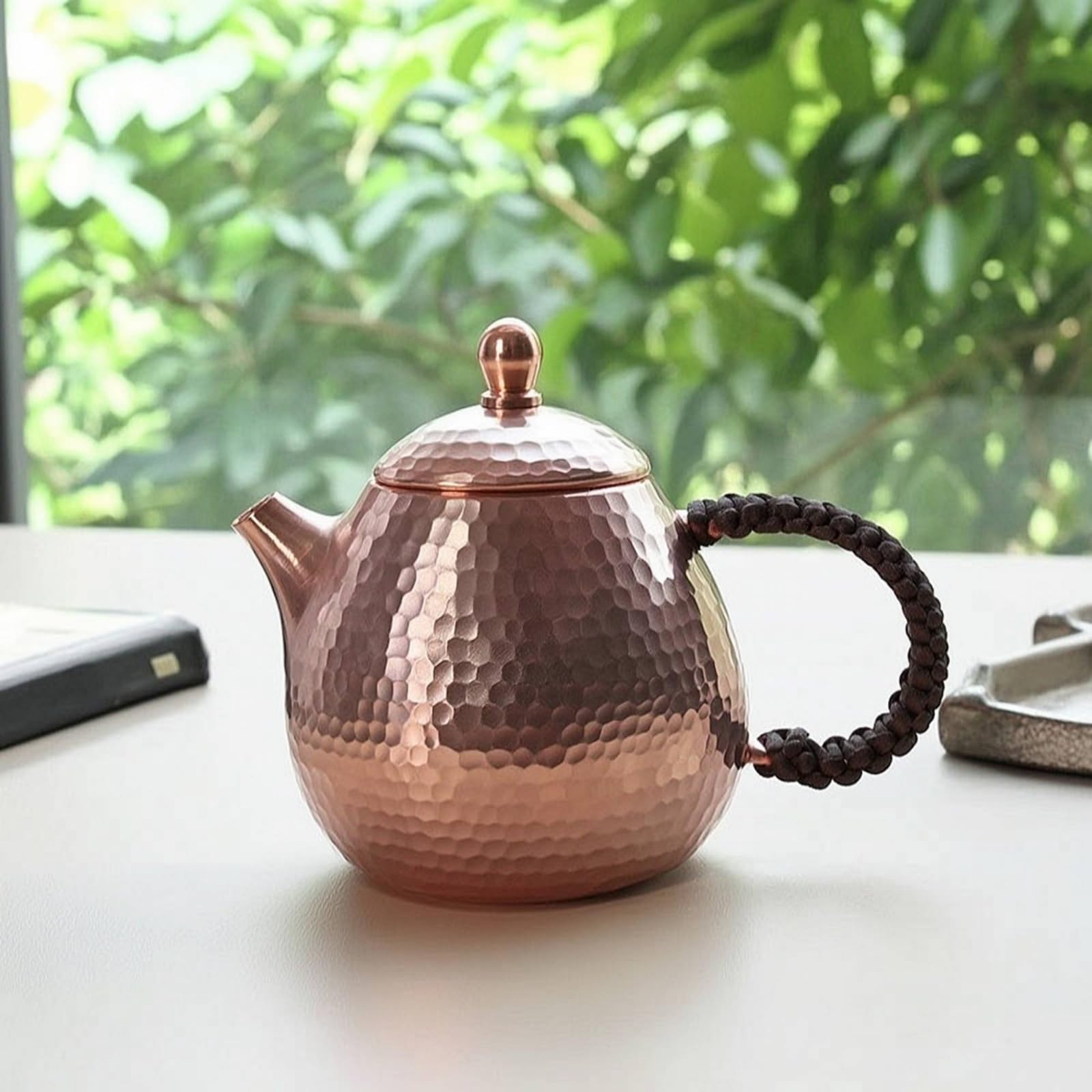 Miniatura Brocca da Infusione Teiera Bollitore Rame Fatto a Mano con Superficie Beccuccio per Flusso Continuo E Coperchio Aderente Impugnatura Ad, Antico