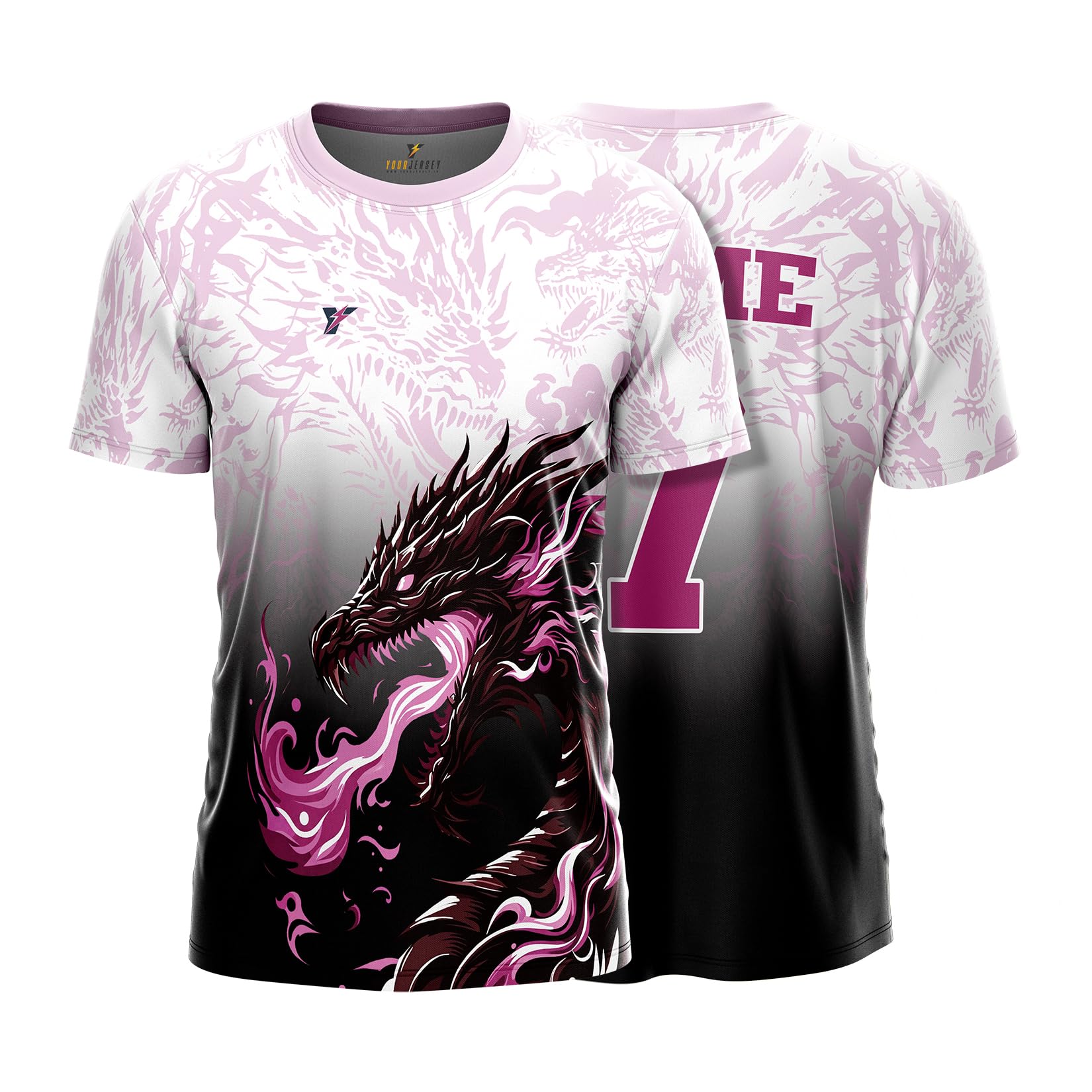 Madrid Dragon Frost Football Jersey Pink White with Custom Name & Number, Madrid Style Dragon Football Fan Jersey, Number 7 Soccer Sports T Shirt for Men Boys Kids-image-43