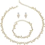 BriLove Wedding Jewelry Set for Brides, Rhinestone Crystal Flower Leaf Cluster Choker Necklace Link Bracelet Stud Earrings for Bridal Women Bridesmaid