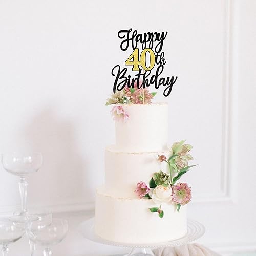 Miniatura 6 de 1 pieza de decoración de pastel de cumpleaños 40 negro dorado con purpurina para cumpleaños de 40 años, selección de pastel de 40 años, decoración