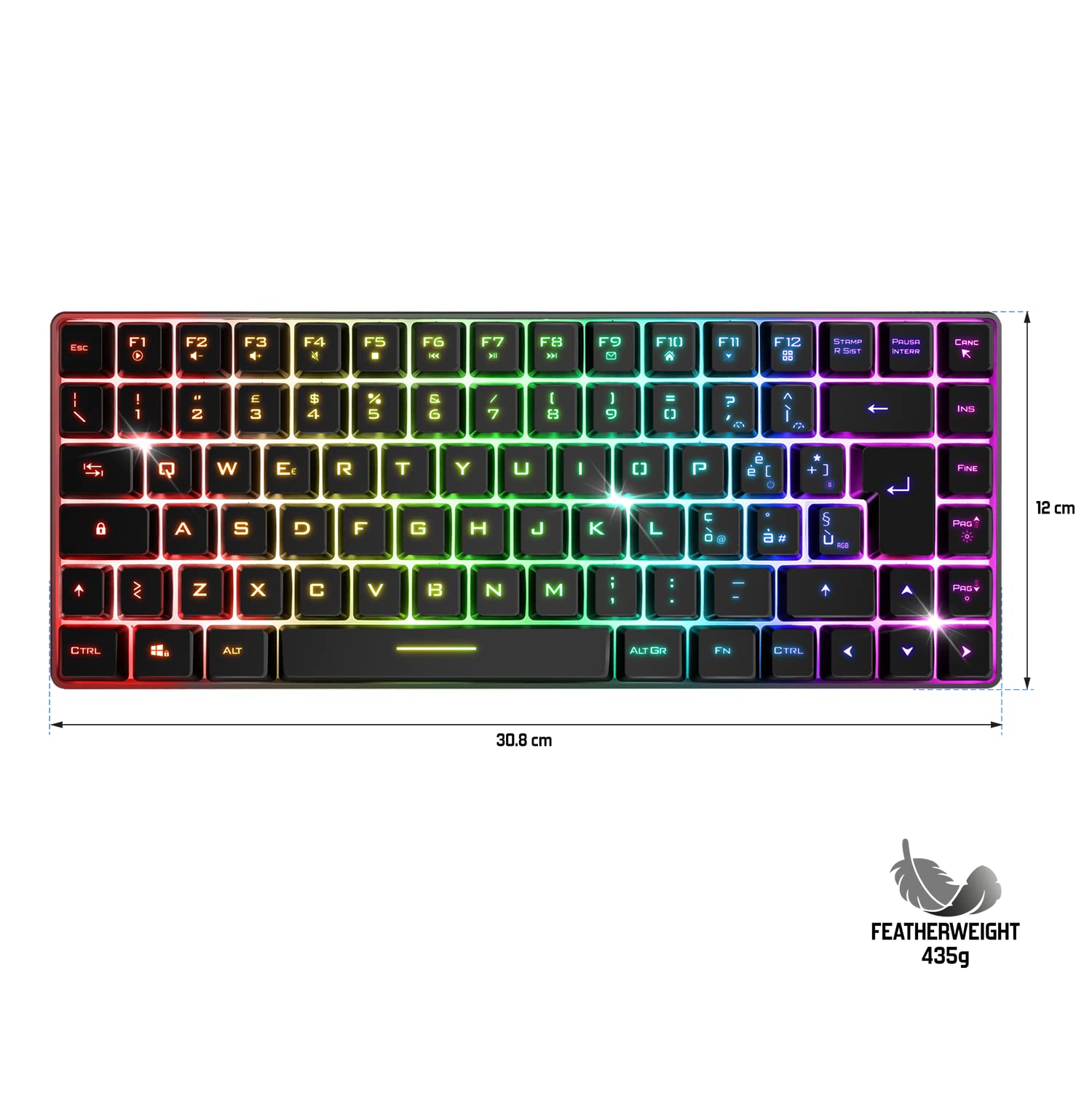 Spirit Of Gamer | Tastiera Gaming Wireless Bluetooth RGB | Layout Italiano QWERTY | Mini Keyboard Compatta TKL 65% | Tasti Semi-Meccanica con 25 Anti-Ghosting | Compatibile con PC, Telefono e Tablet