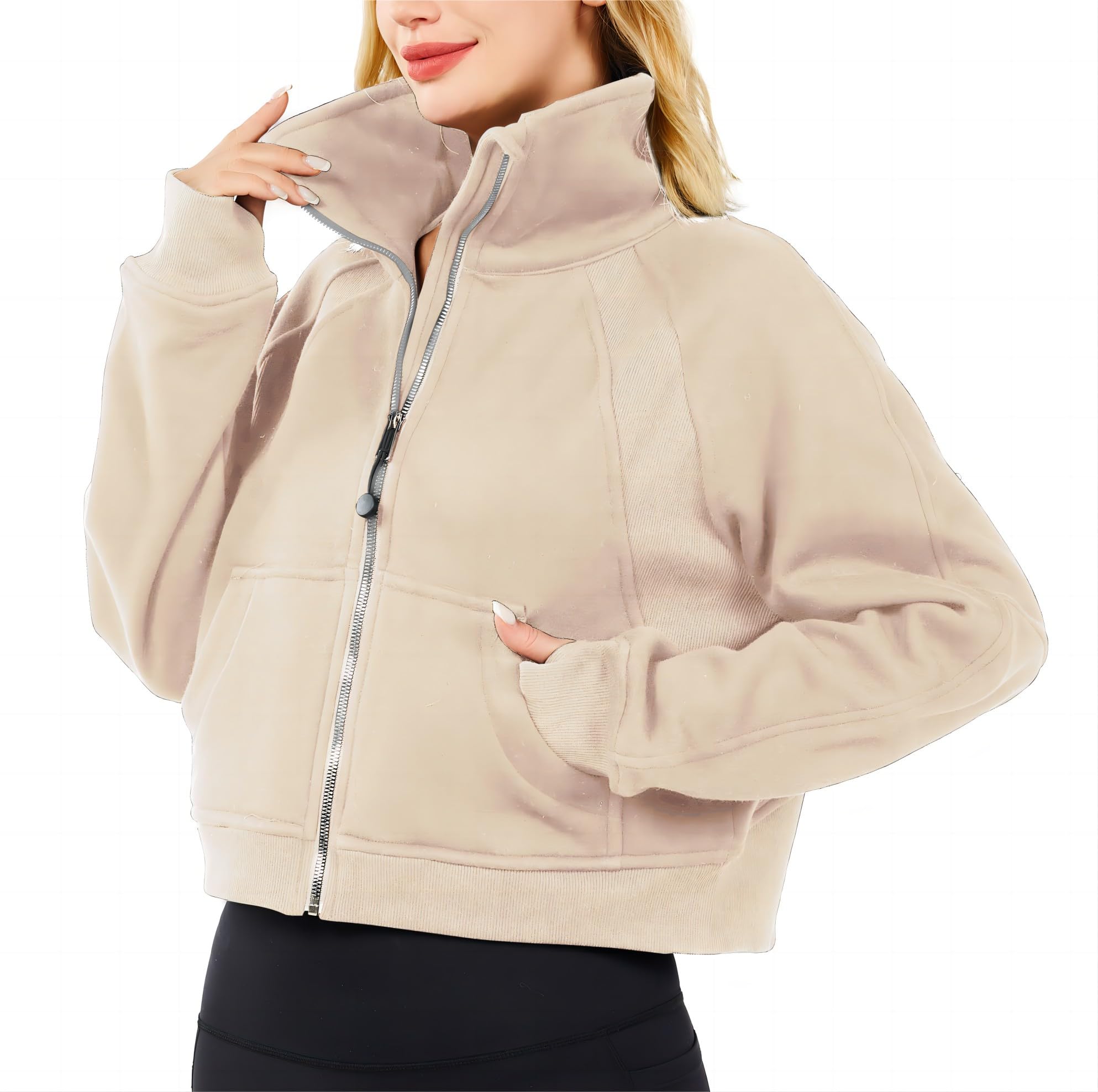 XIKUKAWomens Half Zip Sweatshirt Jacket Pullover Fleece Lined Hoodies Fall Outfits Clothes Crop Tops Sweater Thumb Hole