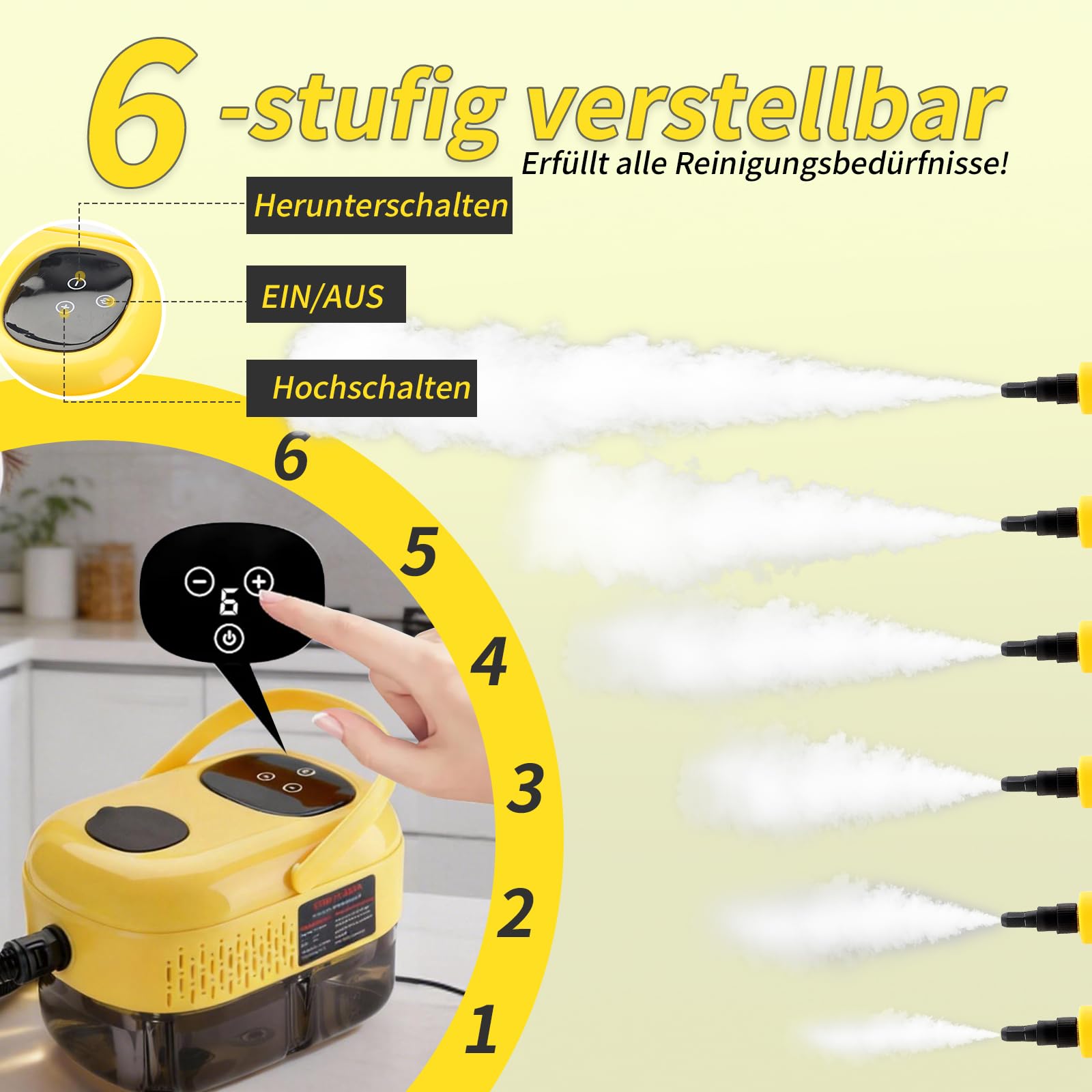 Dampfreiniger, Dampfreiniger Handgerät, 1.2L Wassertank, 15 Sekunden Aufheizzeit, 2500W Hochdruck Steam Cleaner, Dampfreiniger für Alles, Tragbarer Steamer für Auto, Küche, Badezimmer, Fliesen