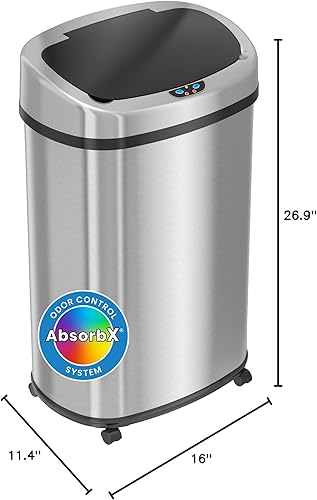 Miniatura 7 de SensorCan - Basurero con sensor de 13 galones con ruedas y sistema de control de olores AbsorbX, acero inoxidable, cubo de basura automático de