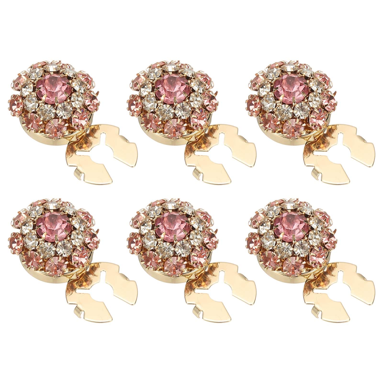 PATIKIL 6 Pcs Rhinestone Button Covers, 17.5mm 11/16" Decorative Buttons Clips Detachable Sewing Kit Replacement for Women Men DIY Crafts Holiday Decor Dress Accessories, Gold Pink