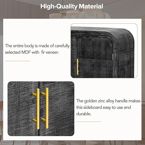 Miniatura 6 de Aparador de estilo buffet moderno de mediados de siglo con almacenamiento de 3 puertas y estantes ajustables, armario de madera para almacenamiento,