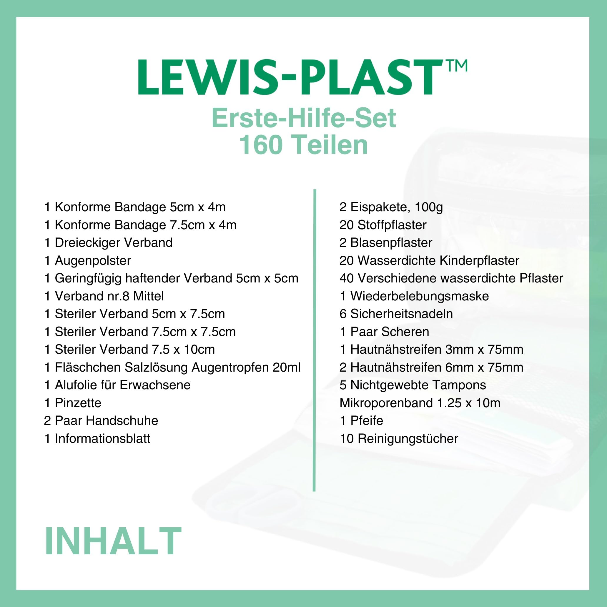 Lewis-Plast Reliance Medical Erste-Hilfe-Set Tasche – 160 Stück Überlebens-Kits – Sicherheits-Essentials für Reisen, Auto, Zuhause, Camping, Arbeit, Wandern, Urlaub – Packzubehör – Medium