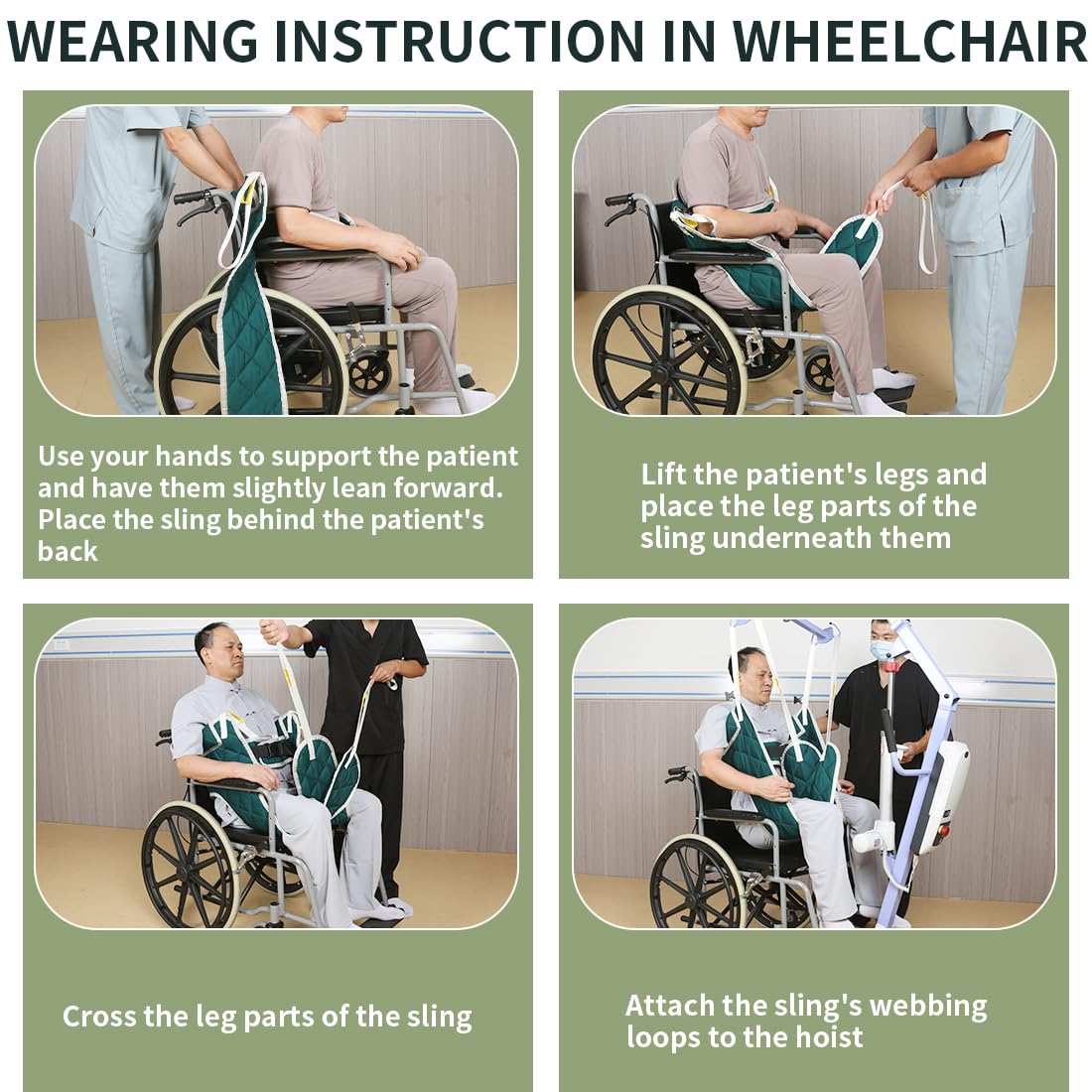 Divided Leg Patient Lift Sling for Elderly/Disable for Toileting, SWL 500lbs (Green, Large)