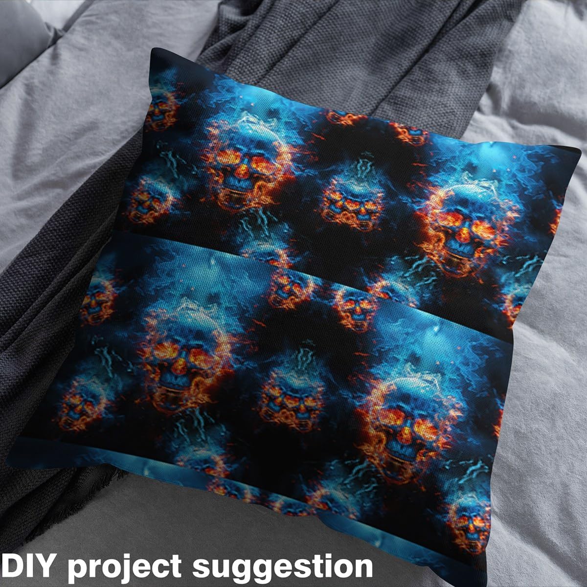 Feelyou Sugar Skull Fabric by The Yard 3 Yards Kids Gothic Skeleton Decorative Waterproof Outdoor Fabric for Boys Teens ice Fire Skull Upholstery Fabric for Chairs Gothic Style Outdoor Fabric