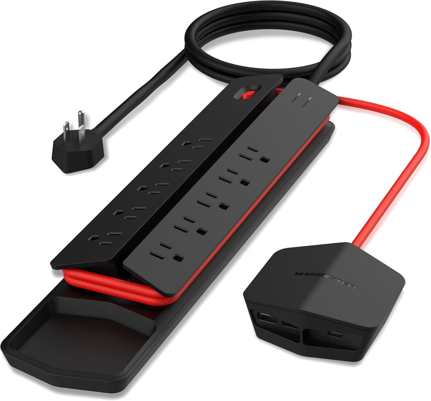 Monster Power Center Vertex XL Surge Protector With Detachable Power Strip, 10 AC Outlets, 2 USB-A Ports & 1 USB-C Port (20W)