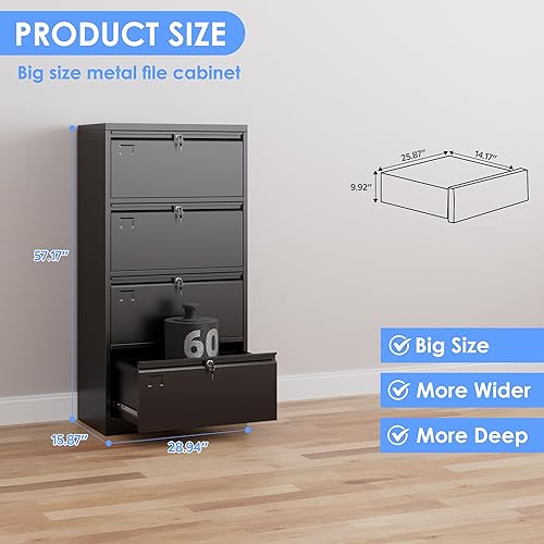 Vista 86 de SUXXAN Archivador de 4 cajones, gabinete de almacenamiento vertical de metal con cerradura, archivador vertical de acero para oficina y hogar