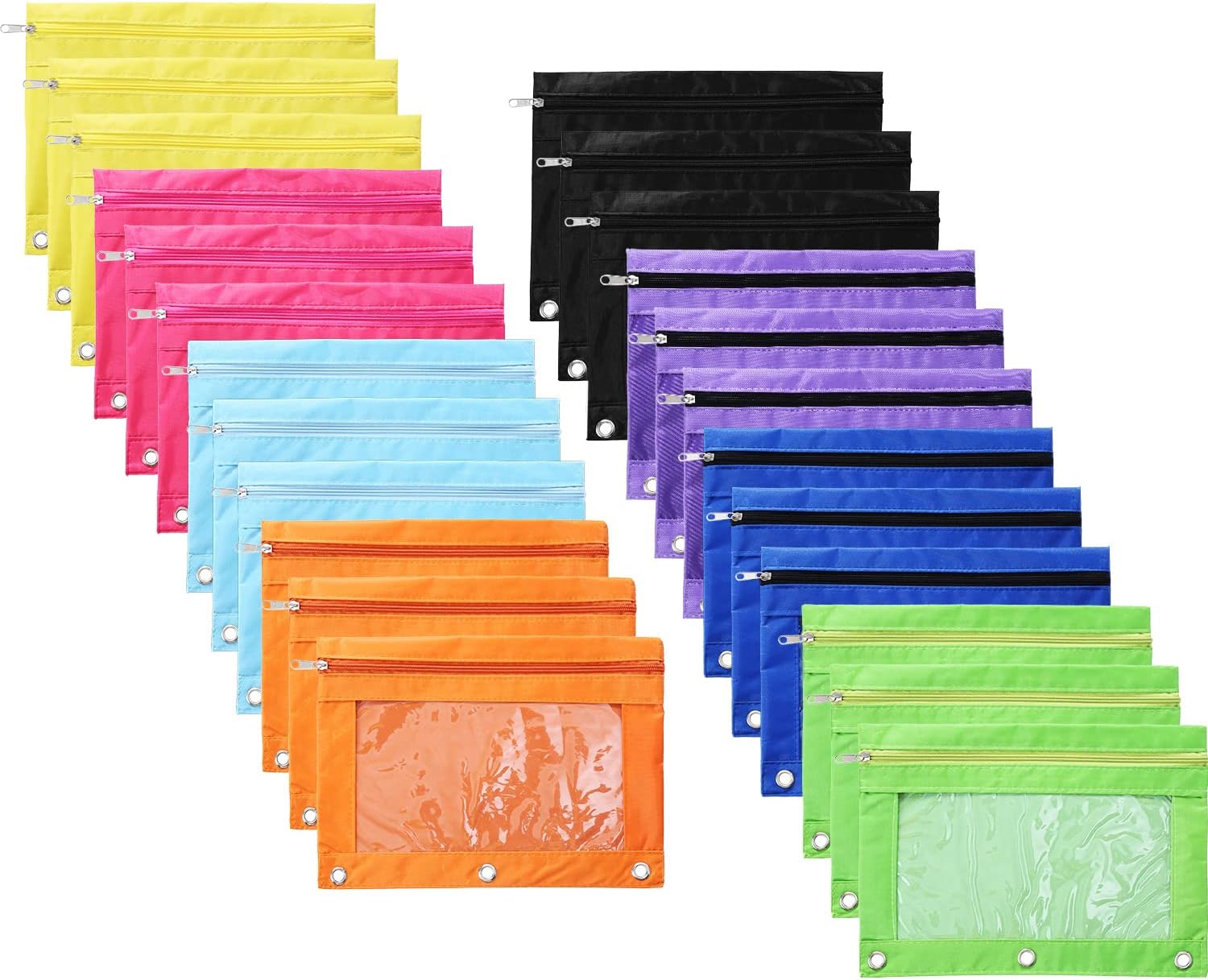 Boao 60 Pcs Pencil Pouch for 3 Rings Binder Pencil Bags Bulk with Zipper Colorful Case Stationery Bag with Clear Window for Office Supplies - Image 6
