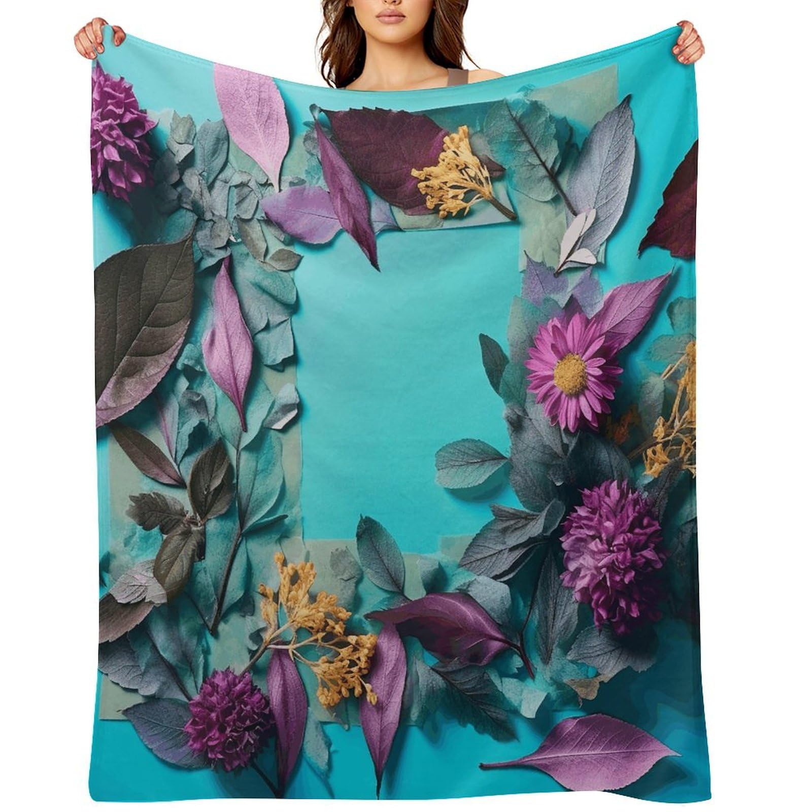 Fekiloot Style Frame Of Flowers And Leaves Throw Blankets Camping Blanket50 X60
