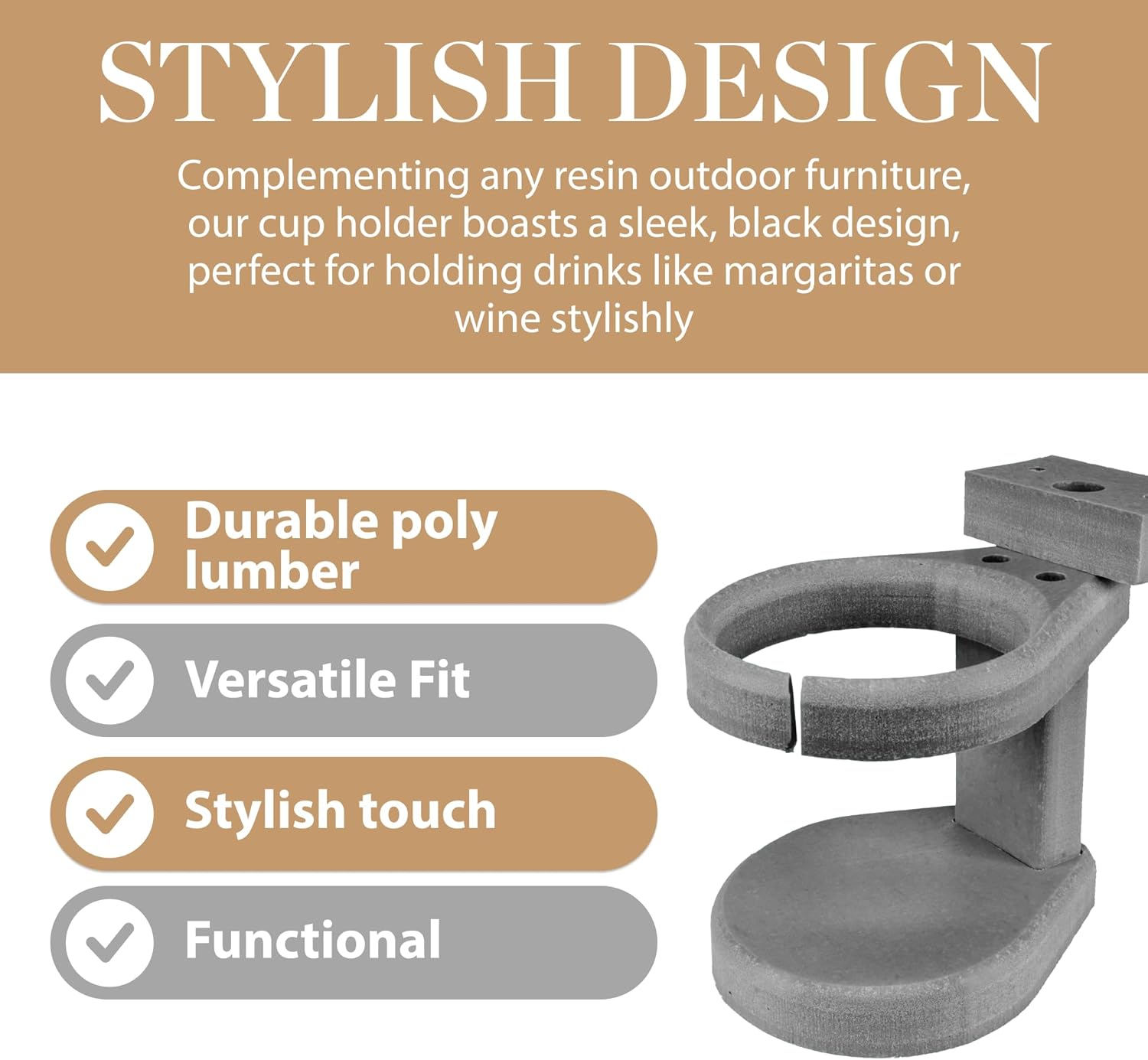 Adirondack Chair Cup Holder Attachment – Adjustable Poly Lumber Drink Holder – Outdoor Accessory for Polywood Furniture, Light Grey - Image 6