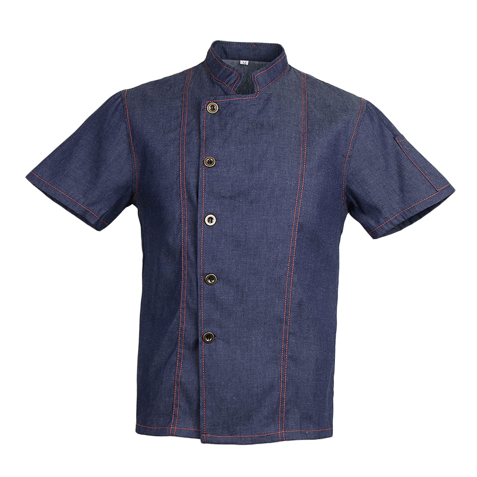 Giacca da cuoco in denim unisex, a maniche corte, divisa da cucina, blu, M