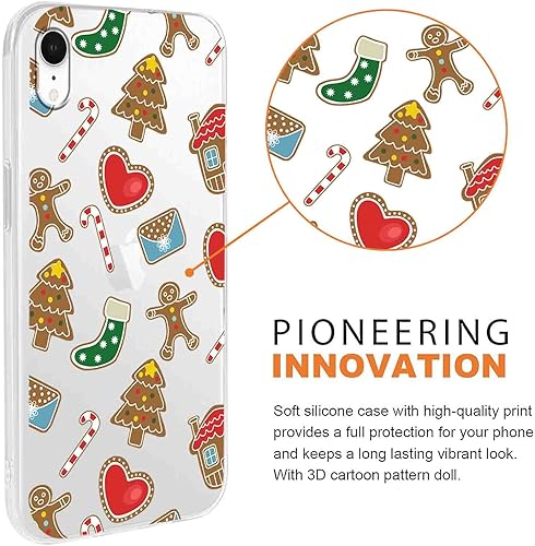 Miniatura 2 de Paquete de 2 fundas transparentes de Navidad para iPhone XR de 6.1 pulgadas, bonito patrón de bastones de caramelo de Navidad, resistente al