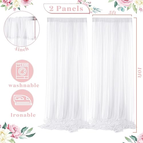 Miniatura 2 de BBTO 2 paneles de cortina de tul blanco con cadena de luces para fiestas, bodas, despedidas de soltera, cortina LED blanca transparente para