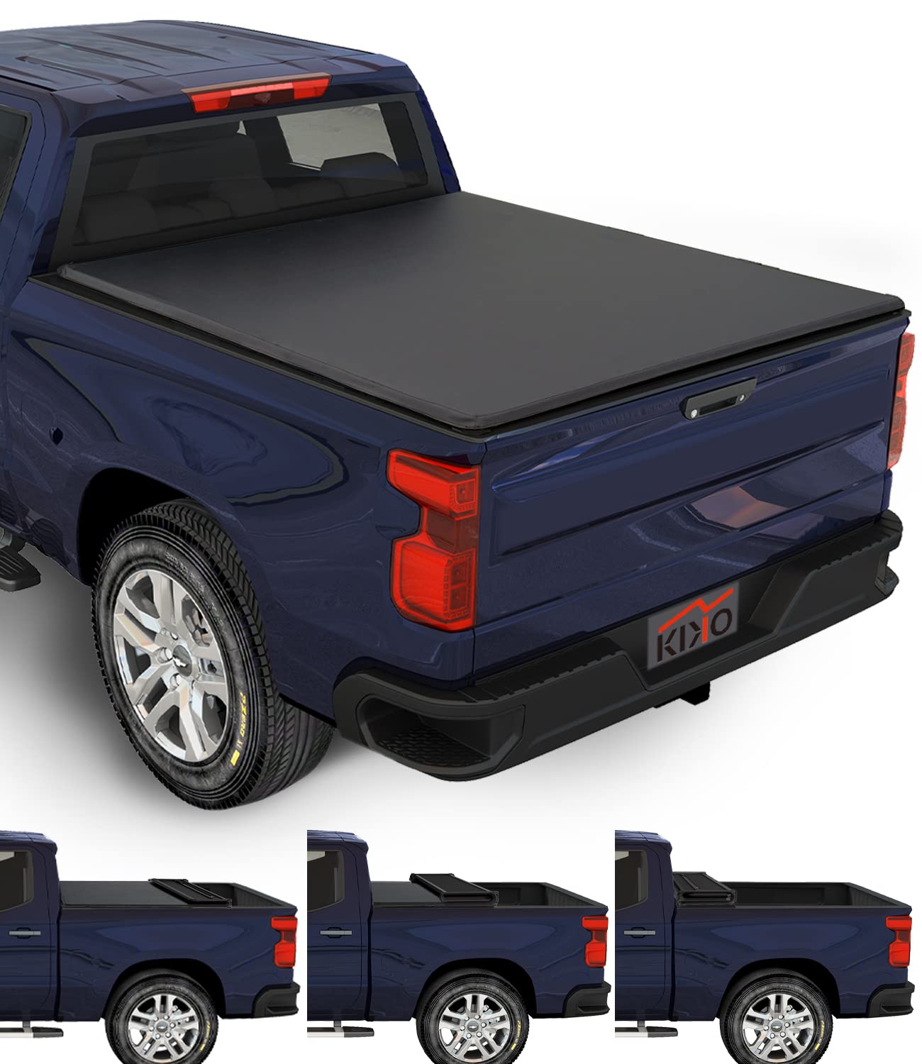 KikitoVinyl Soft Quad-Fold Truck Bed Tonneau Cover for 2007-2024 Silverado Sierra 1500 5.8ft (69.3in) Bed