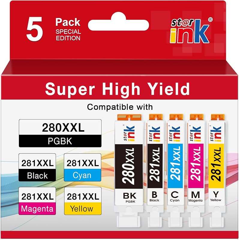 Starink 280XXL 281XXL Ink Replacement for Canon 280 281 Ink Cartridges 5P | PGI-280XXL CLI-281XXL Compatible with Canon TR8620a Ink Cartridge TR8520 Ink TR8620 TR7520 TS6320 TS6120 TS9120 TS8500 TR8600