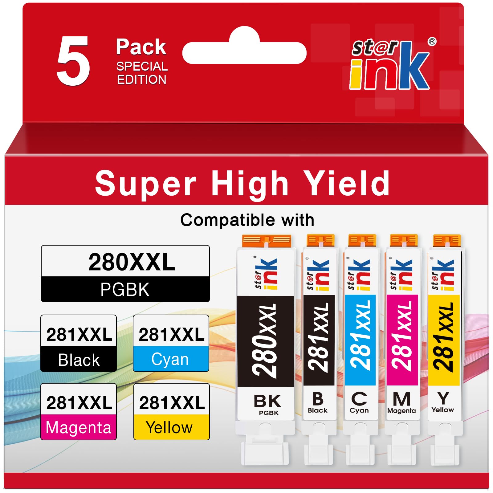 Starink 280XXL 281XXL Ink Replacement for Canon 280 281 Ink Cartridges 5P | PGI-280XXL CLI-281XXL Compatible with Canon TR8620a Ink Cartridge TR8520 Ink TR8620 TR7520 TS6320 TS6120 TS9120 TS8500 TR8600