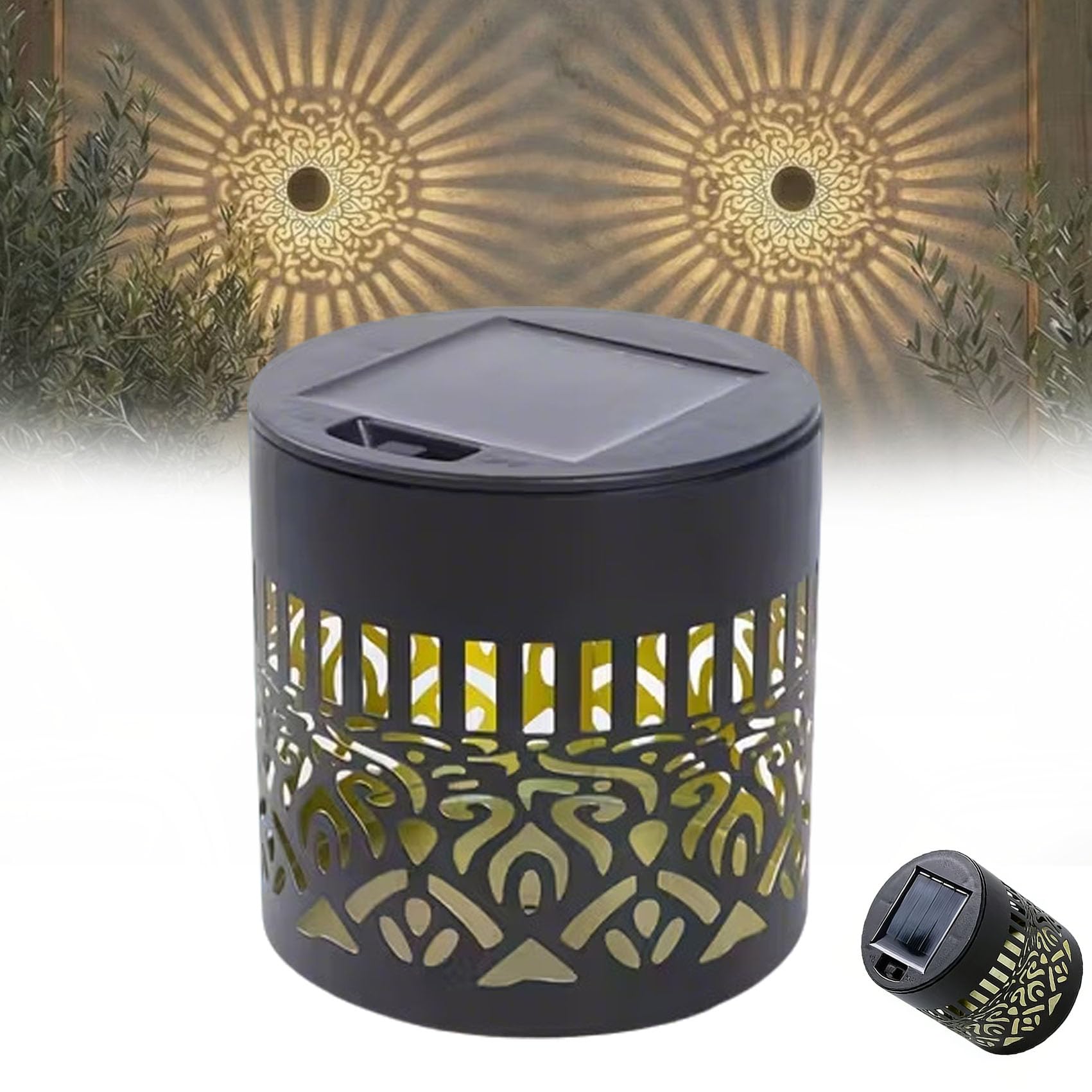 Solar Mandala Wall Light Outdoor Garden Fence Projector Lamp Patio Ambient Decor, IP65 Waterproof Auto On/Off, 2 Pack Boho Colourful Solar Mandala Lantern for Post,Pathway,Porch,Stairs,Yard Art (B1)