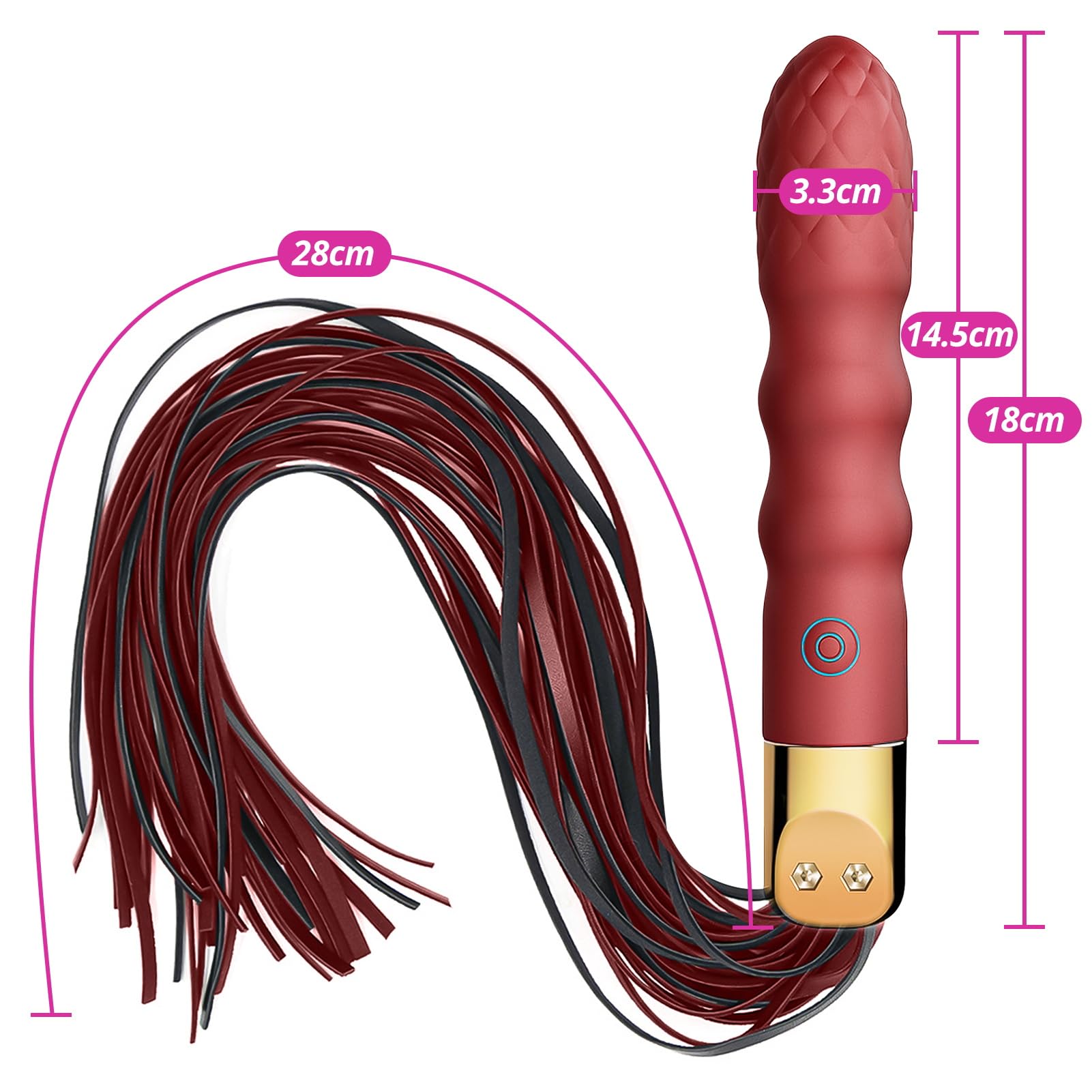 SXOVO Fouet BDSM avec Manche Vibrant Fouet Sexy Érotique 2 en 1 Gode Vibro-masseur avec 10 Modes Vibration pour Stimulation Prostate et Massage Point G Martinet Sexy Adulte Sex Toýs Couple