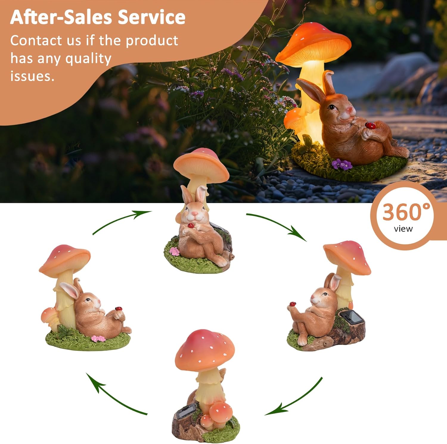 Solar Rabbit Garden Statues Outdoor Decor, Solar Garden Decor with Mushroom Lights, Resin Yard Decorations Outdoor for Patio, Porch, Balcony, Lawn Ornaments, Housewarming Birthday Gifts for Mom Women - Image 3
