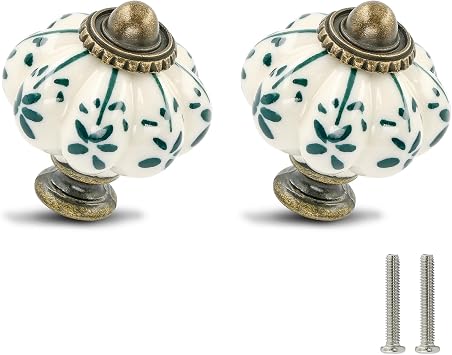 12 Pack Ivory Ceramic Knobs - Pumpkin Cabinet Knobs Retro Dresser Knobs - Antique Drawer Pulls with Screws for Closet Drawers Cupboards Cabinets and DIY Home Projects