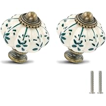 12 Pack Ivory Ceramic Knobs - Pumpkin Cabinet Knobs Retro Dresser Knobs - Antique Drawer Pulls with Screws for Closet Drawers Cupboards Cabinets and DIY Home Projects