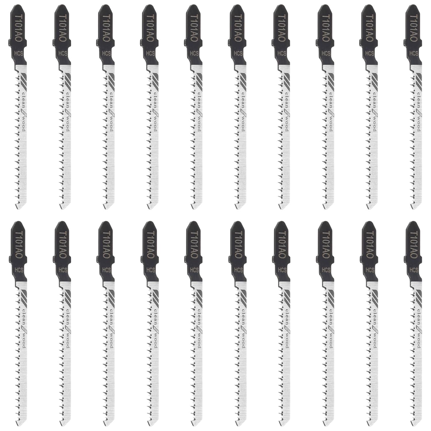 Jigsaw Blades T Shank, 20Pcs T101AO Jig Saw Blades Set for Wood, 3.2 Inch T-Shank Replacement Blade for Wood, Plastic, Curved Scrolling Fine Finish Cutting(Black)