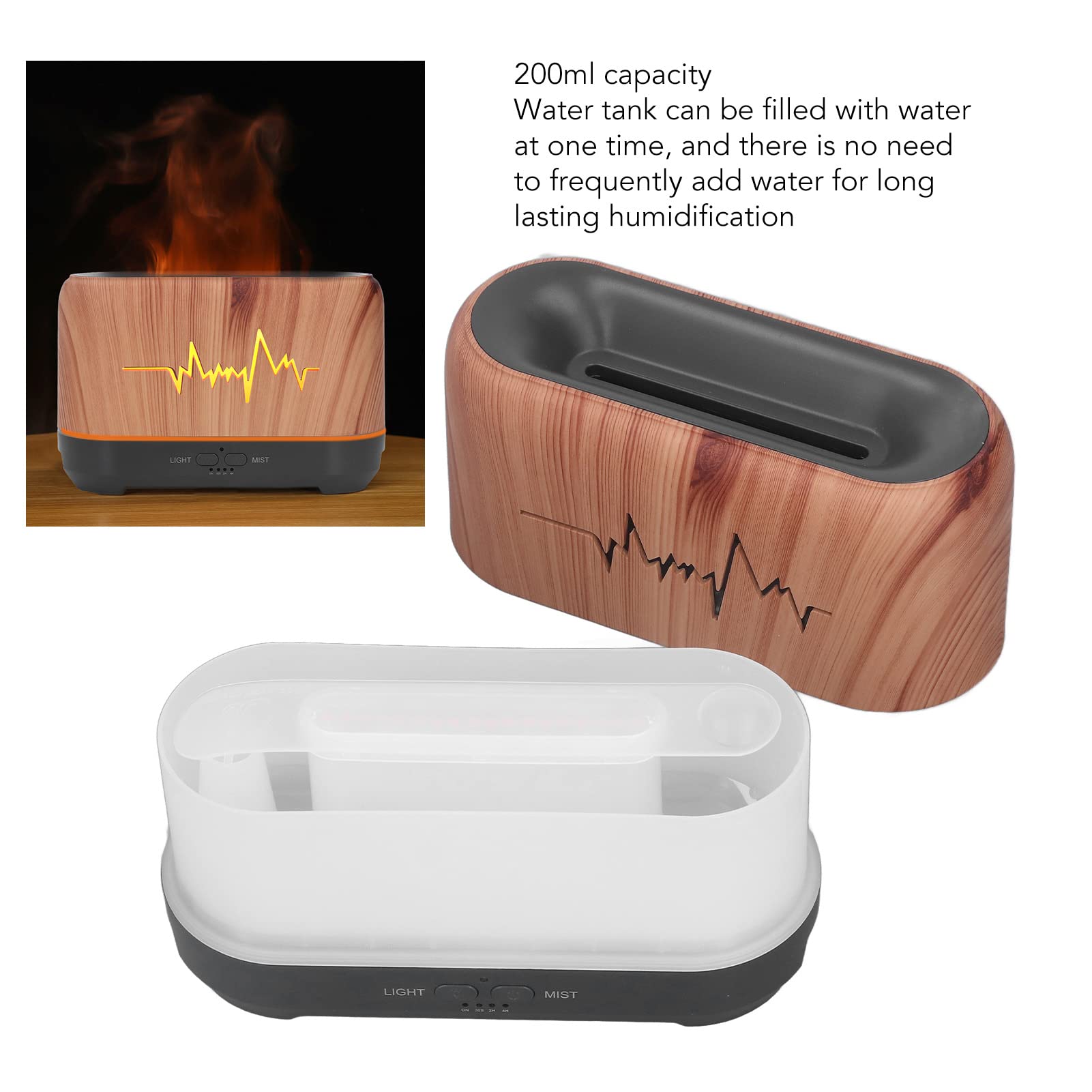 Diffusore di Oli Essenziali, Umidificatore D'aria a Nebbia di Fiamma 3D di Simulazione, Diffusore di Aromi da Tavolo Silenzioso Portatile con Spegnimento Automatico della Luce Notturna per lo Yoga del