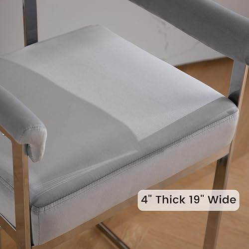 Miniatura 5 de LukeAlon Slivery - Juego de 2 taburetes de terciopelo con base tapizados de 26 pulgadas de altura de asiento, modernos taburetes bajos con patas