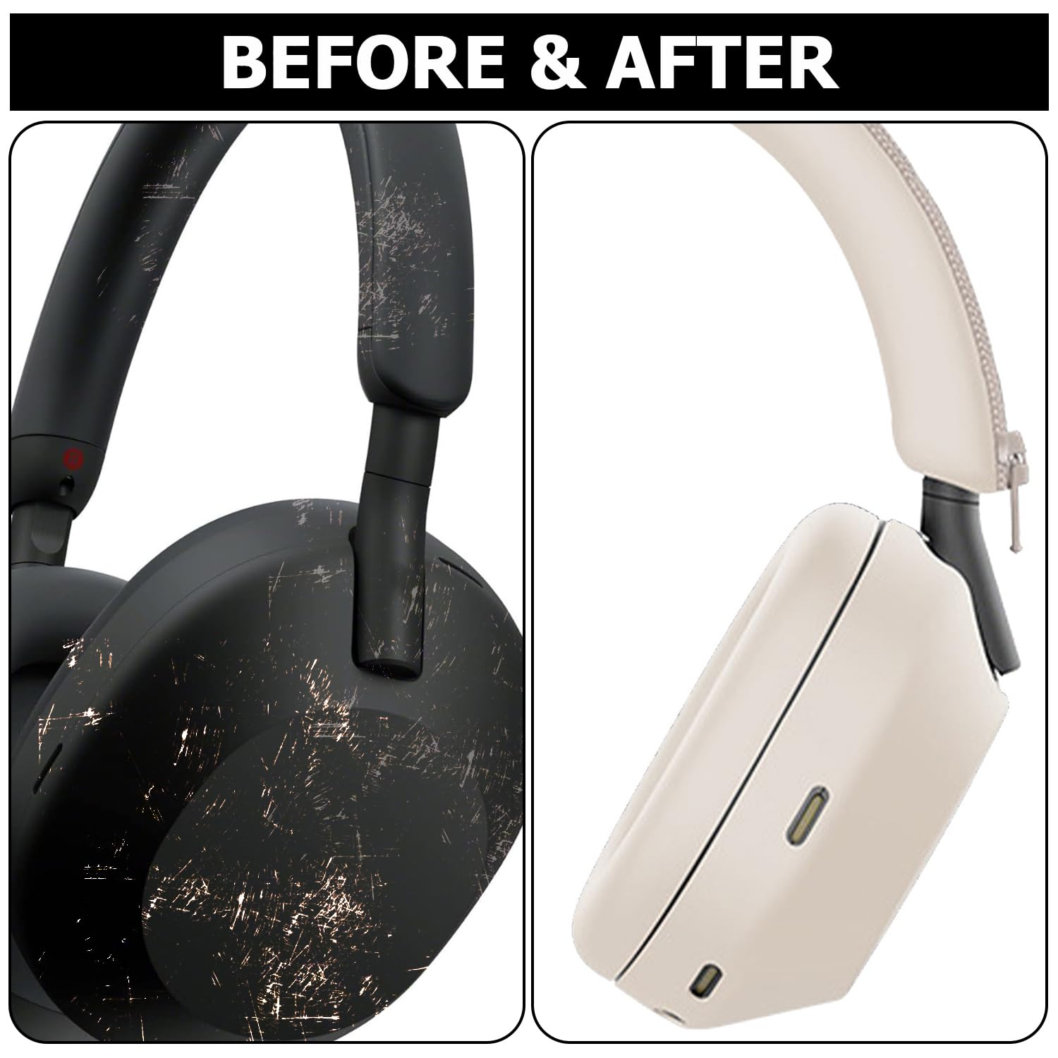 Juego De 3 Fundas Protectoras De Silicona Para Sony WH-1000XM4 | Incluye Cubiertas Para Auriculares, Almohadillas Y Diadema | Negras, Suaves E Impermeables | Fácil Instalación