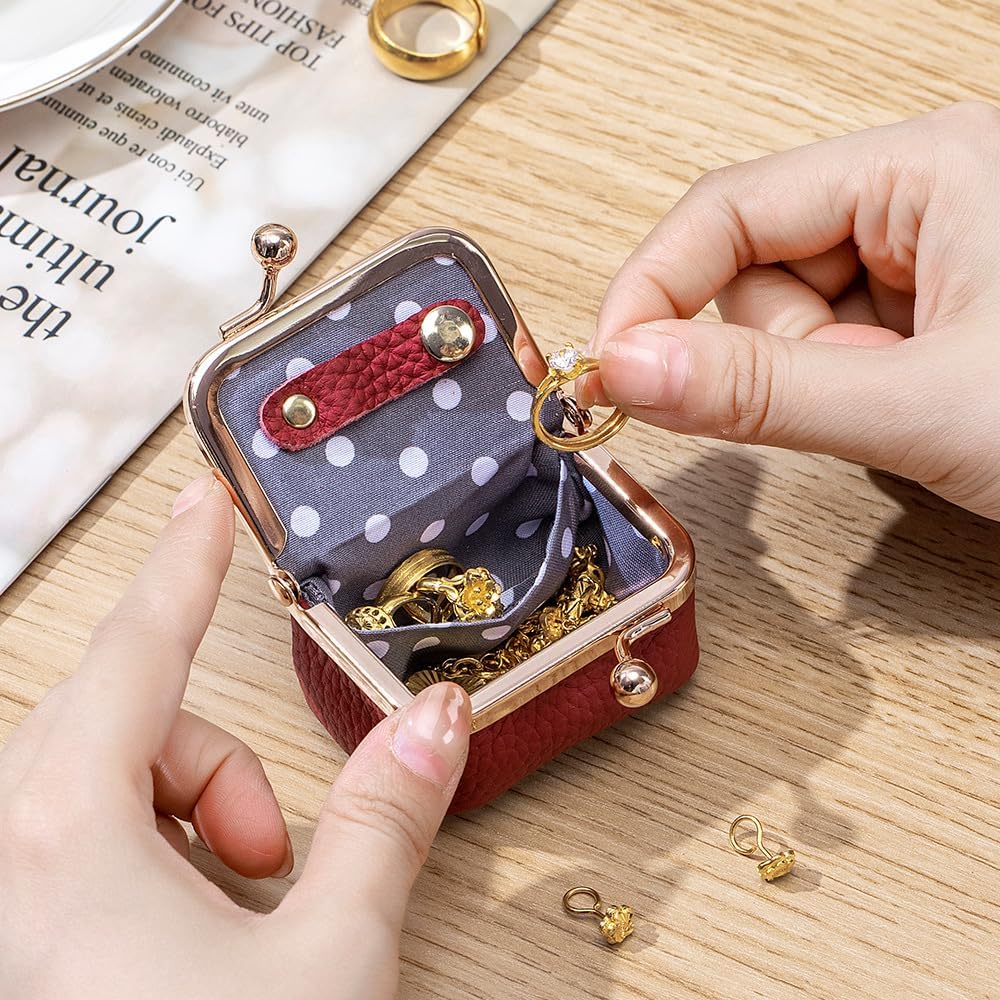 Mini-sieradendoosje van echt leer, draagbaar, muntenportemonnee, sieradenetui met kusslot, mini-reis-ringbox voor dames, voor oorbellen, ringen, halskettingen, armbanden (blauw
