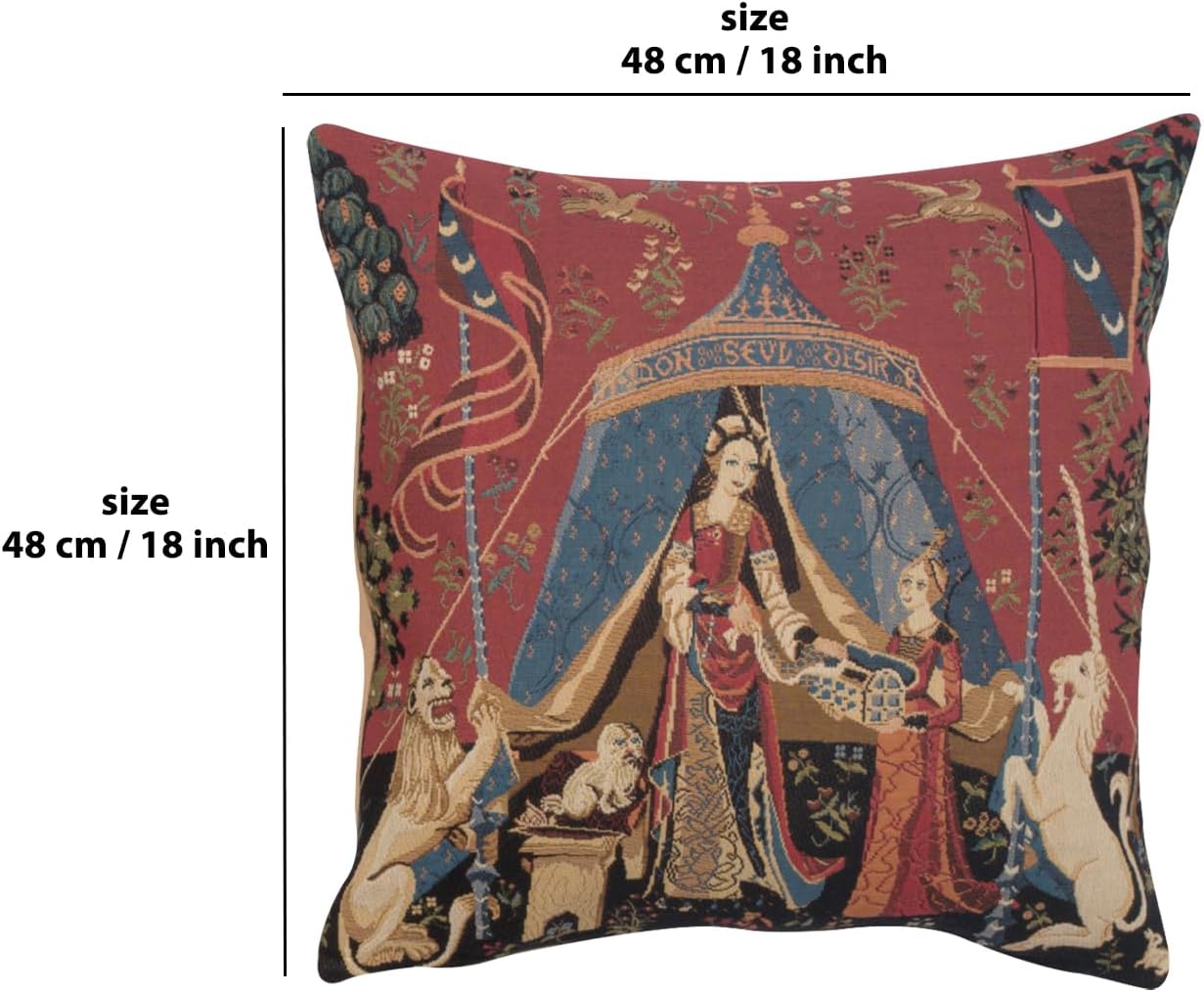 Charlotte Home Furnishings Decorative Couch Pillow Cover 18x18 in, A Mon Seul Desir Throw Pillow Cover for Bed, Tapestry Cushion Cases for Living Room Home Decor, European Cotton Jacquard Woven