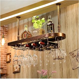 Wine Glass Rack,Hanging Wine Rack with Glass Holder and Shelf,Adjustable Metal Ceiling Mounted Bar Wine Glass Rack Home Floating Shelf,Perfect for Bar Cafe Kitchen ( Color : Chestnut color , Size : 80