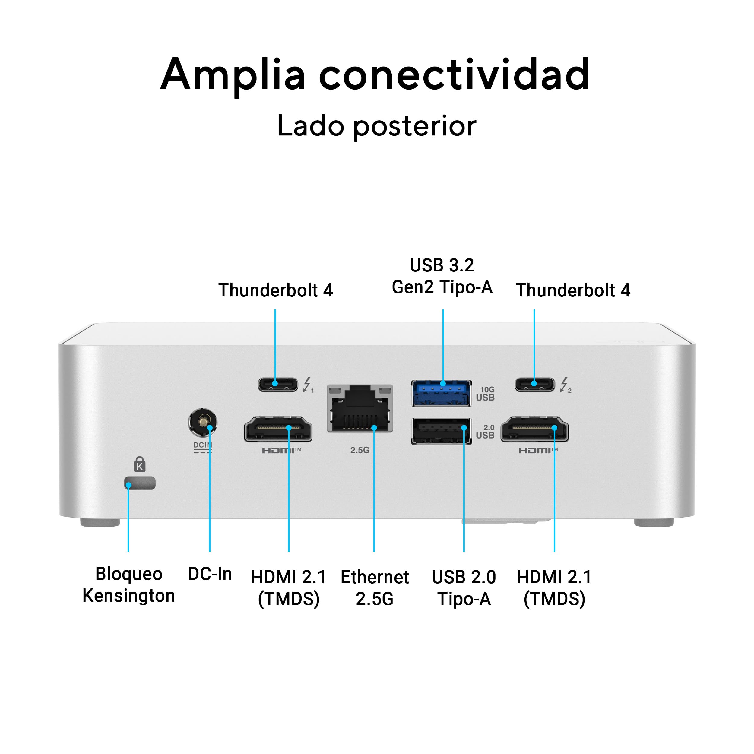 ASUS NUC 15 Pro+ Mini PC, Procesador Intel Core Ultra 5 225H, Intel ARC Graphics, sin Memoria, sin Almacenamiento, sin SO, Cable de alimentación Incluido, Plata — view 4