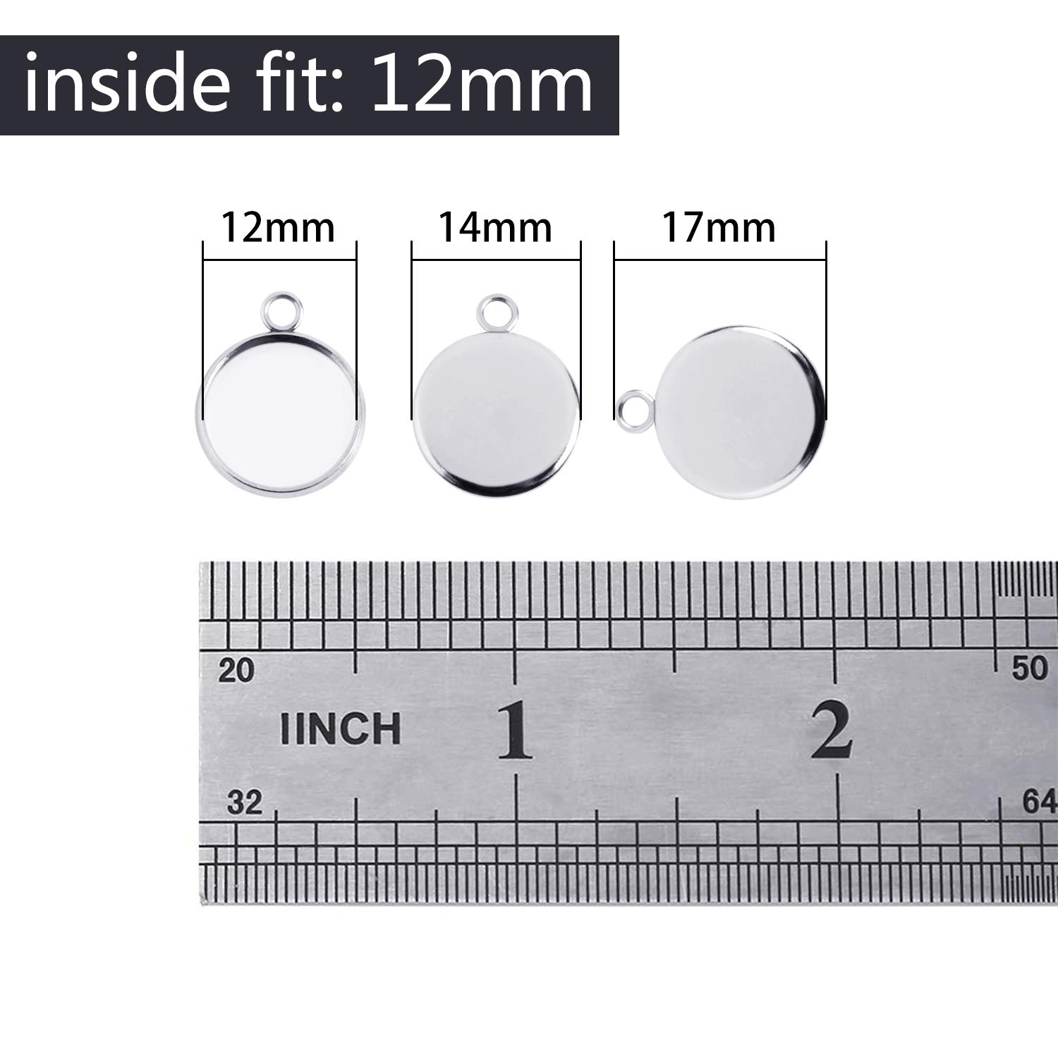 UNIME 70-Piece Pendant Trays - Stainless Steel Round Blank Bezels for Jewelry Making & DIY Craft, 12mm