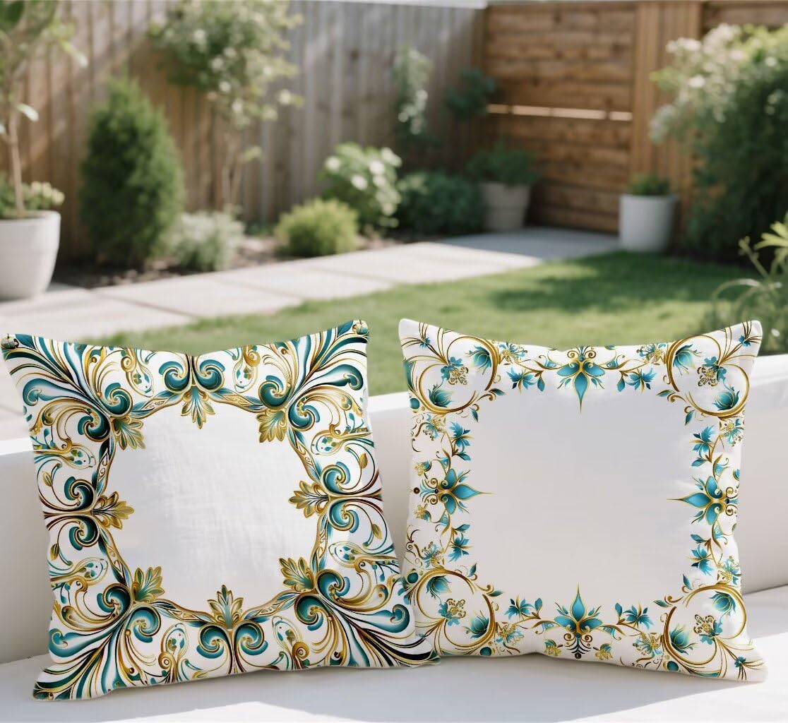 Outdoor Kissen Grün Kissenbezug 80x80cm Wasserfest Kopfkissen Leinen Sofakissen Einfachheit Dekokissen Doppelseitiges Muster Kuschelkissen für Couch Garten Balkon Terrassen Herbst Deko,2 Stück lj-581
