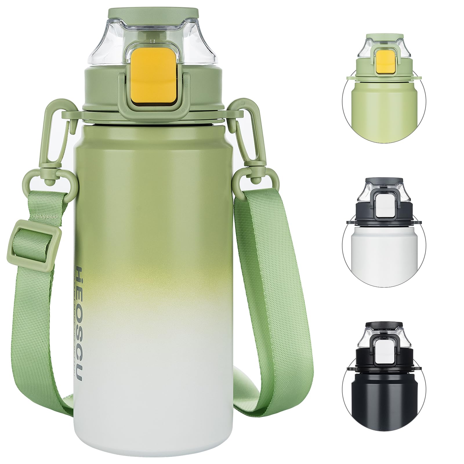 HUAXITRA Insulated Water Bottle Stainless Steel Sports Water Bottles with Straw, Double Wall Leakproof Thermal Flask with Handle for Cold and Hot Drink, Travel, Sports, Gym (Green, 800 ml)