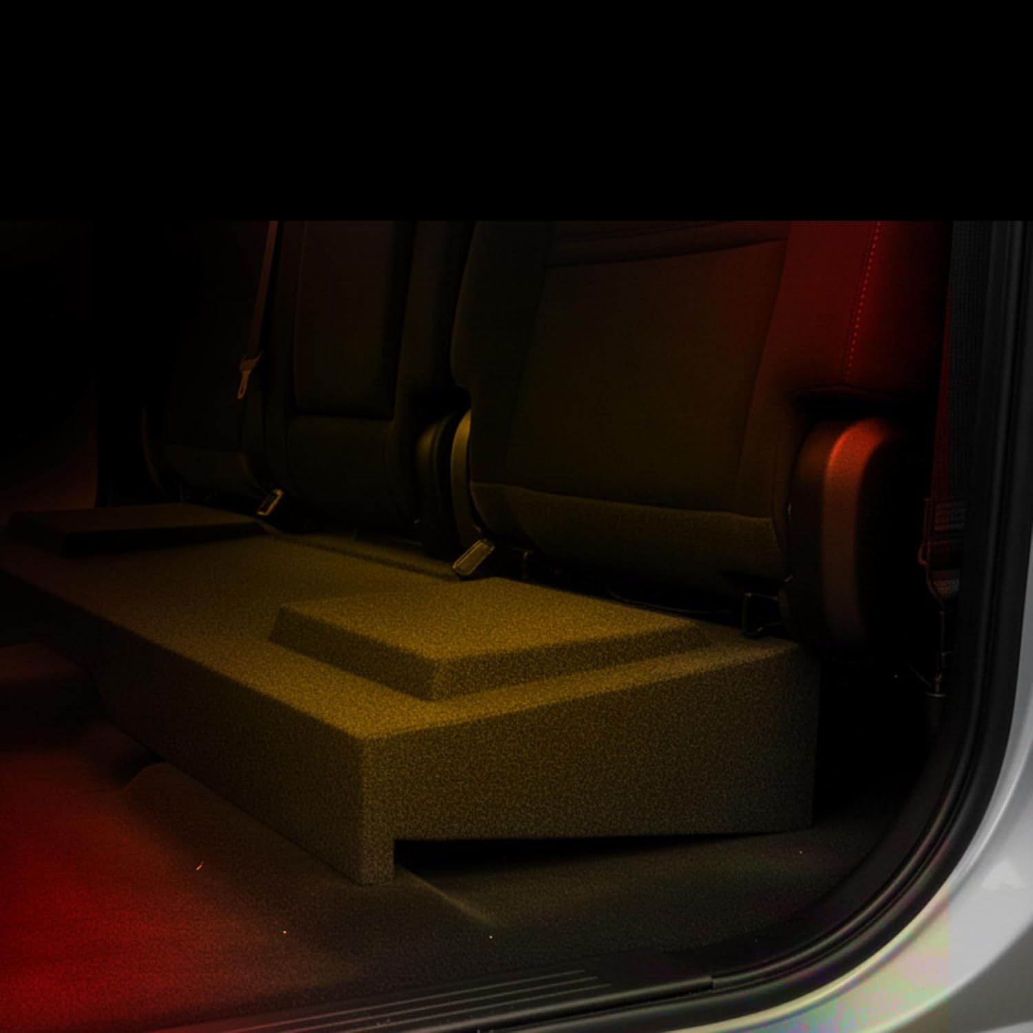 QPower GMC12-2007-4DR Dual 12-Inch Subwoofer Box, Underseat Sub Enclosure with Carpet Cover, Compatible with GMC and Chevy 2007–2013 Crew Cab Trucks