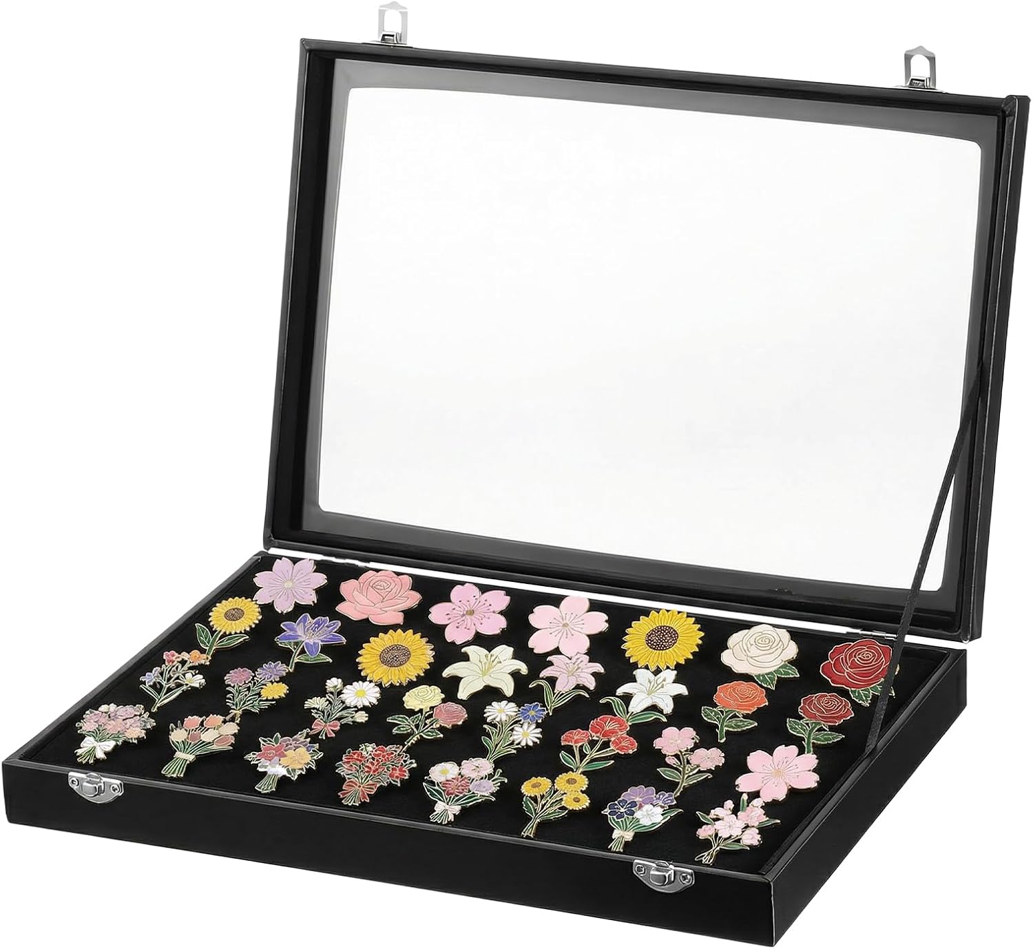 13.8" X 9.5" Enamel Pin Display Board Case Tableto Shadow Box Frame with Glass Front Display Board for Pin Collections, Medals, Jewelry, Black