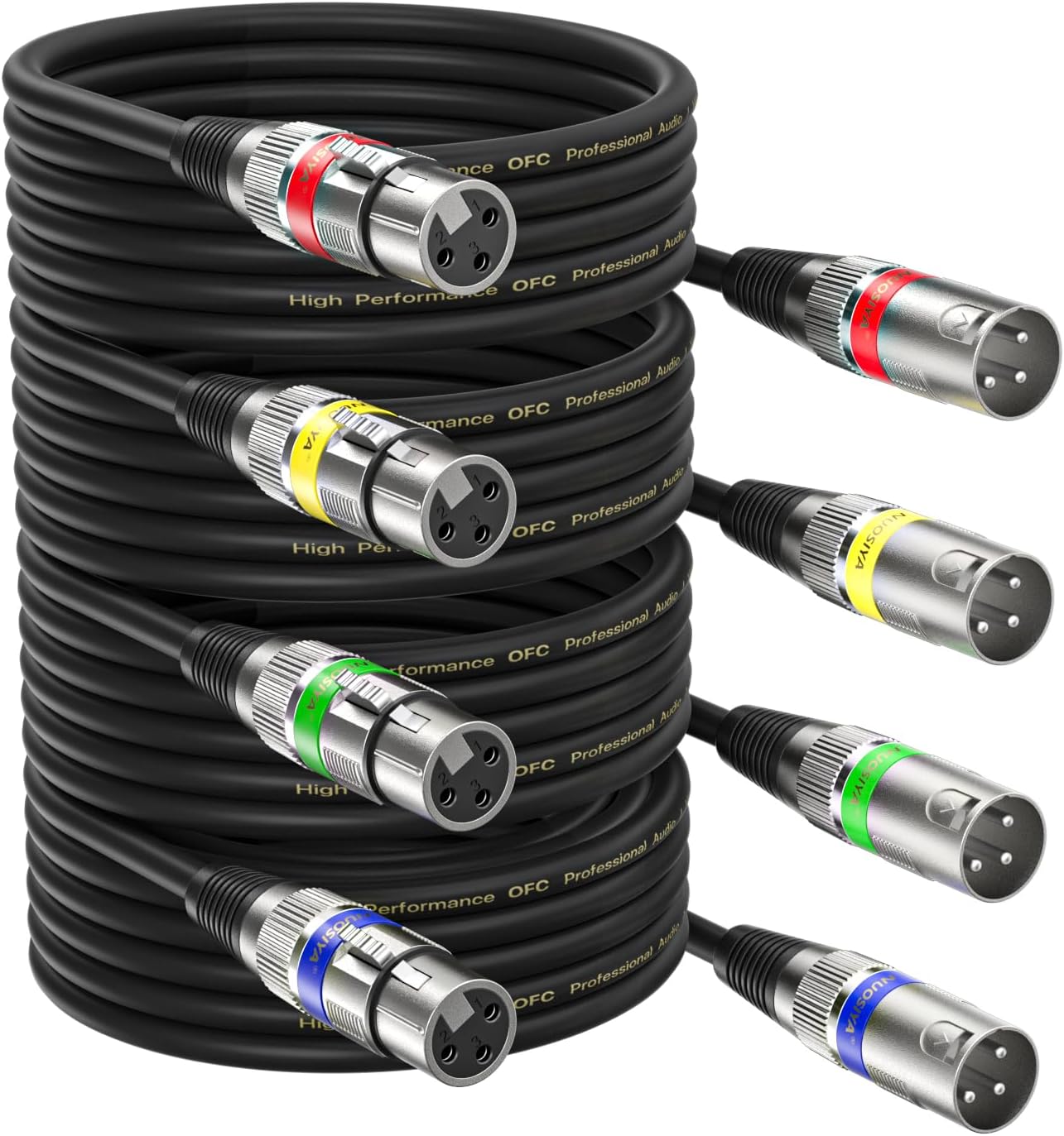5M XLR Cables 4 Packs,XLR Male to Female 3 Pins Balanced Microphone Cable for Studio Recorder, Mic, Mixer, Speaker System, Phantom Power, Copper