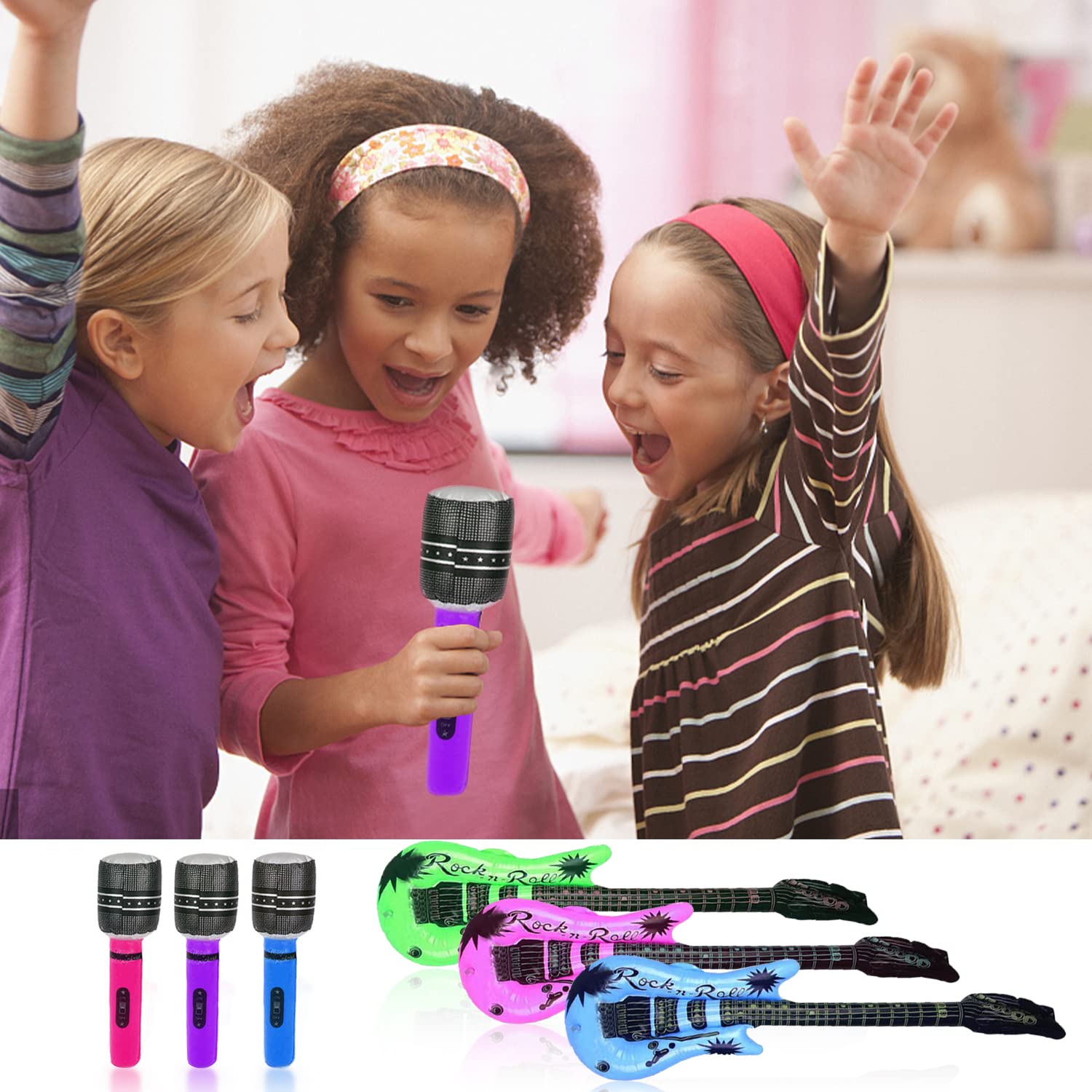 Lot De 6 Ballons Gonflables Pour Instruments De Musique - Guitare E Microphone Gonflables Accessoires De Fete Gonflables Amz B0b4