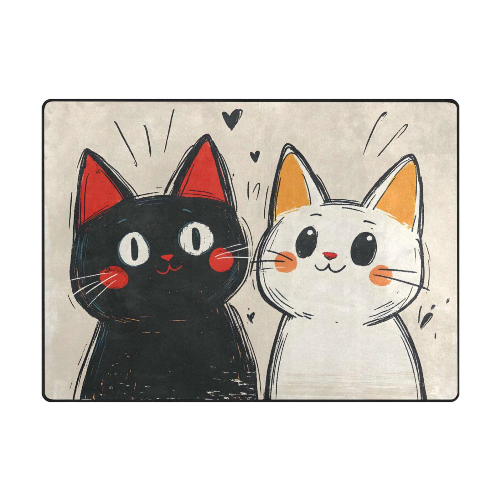 Tapis de sol salon anti-froid grand format motif chats graphiques