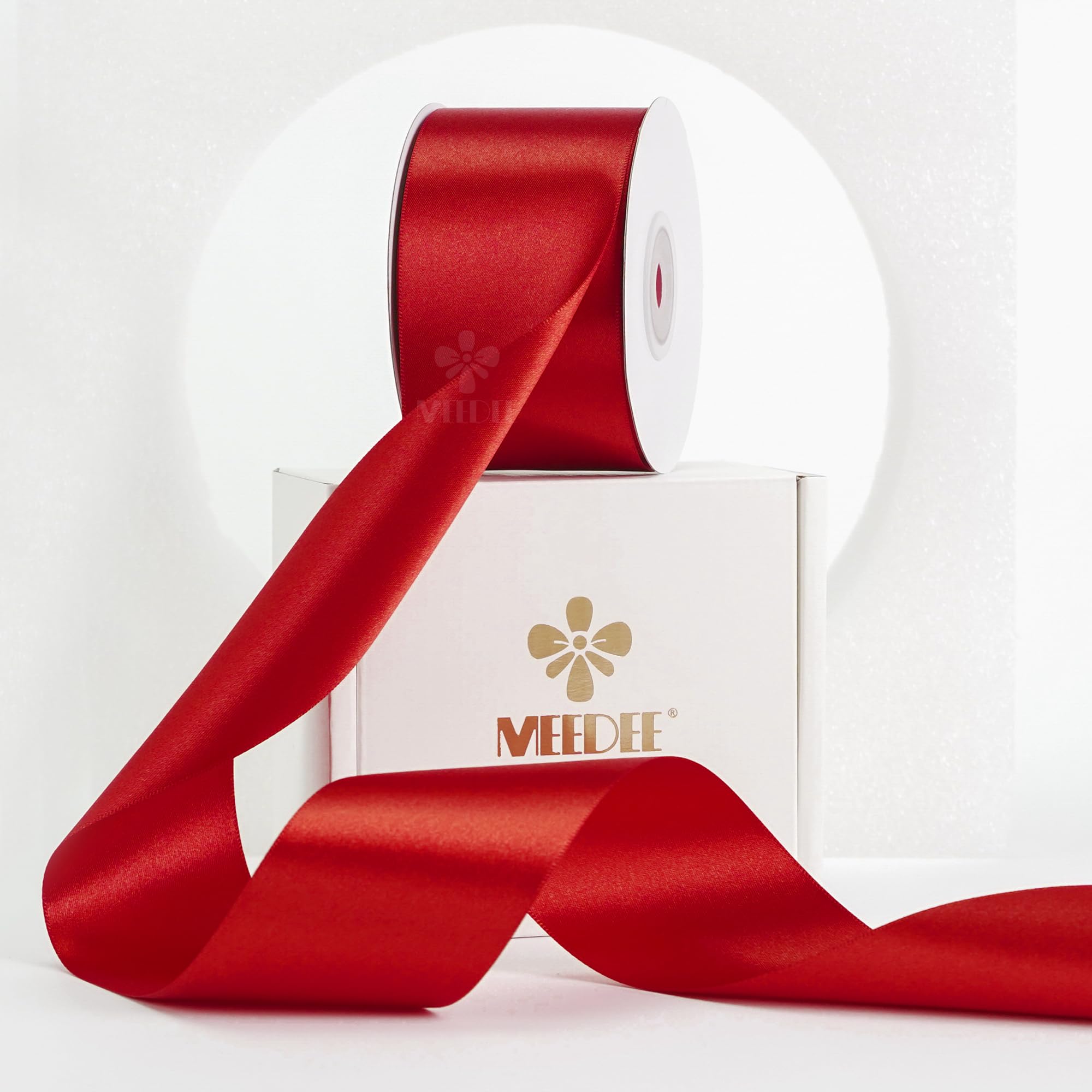 Amazon.com: MEEDEE Red Satin Ribbon 2 Inch Red Ribbon Lux Satin Double ...