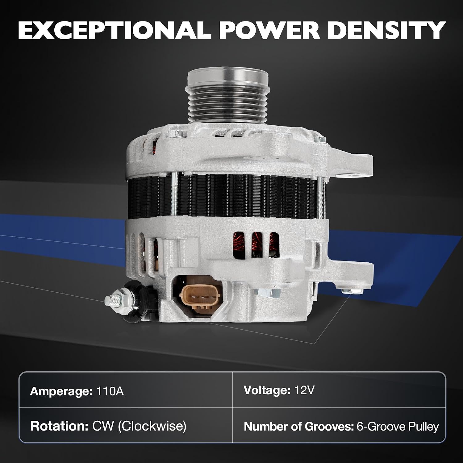 PG-11657 Alternator Compatible with Nissan Altima L4 2.5L 2013-2018, Replaces 23100-3TA1B, 23100-3TA1A, A2TJ1881, A2TJ1891, 11657, 11657N, 110A 12V 6-Groove Pulley CW